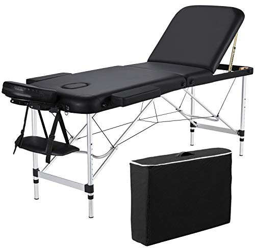 Yaheetech Folding Massage Table Portable Salon Couch Bed Professional Beauty Tattoo Therapy Table with Adjustable Legs 3 Sections