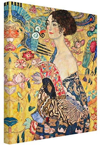 Leinwandbild Gustav Klimt - Bild auf Leinwand Dame mit Fächer 40 x 30 cm