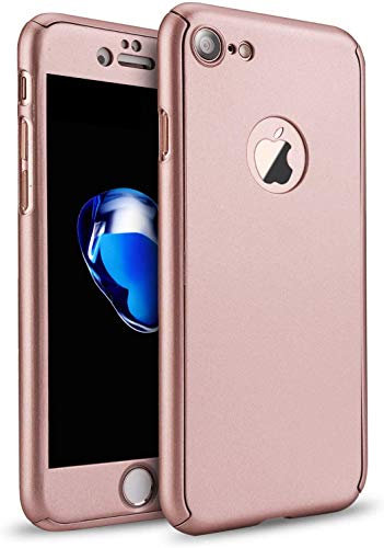 Excellentas 360 Full-Cover Hülle mit Panzerglas kompatibel mit iPhone 6 Plus, 6s Plus Schutzhülle Cover Case Schutz-Folie Glasprotector in Rose