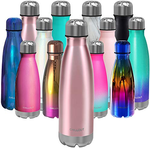 CHILLOUT LIFE Stainless Steel Water Bottle for Kids School: 17 oz Double Wall Insulated Cola Bottle Shape for Cold and Warm Drinks, BPA Free Metal Sports Bottle for Boys, Girls & Women. (Rose Gold)