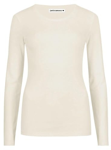 janisramone Womens Ladies Round Neck Long Sleeve T-Shirt Stretchy Plain Fitted Basic Jersey Casual Tee Top