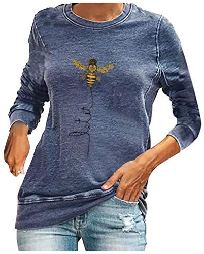 qiaoxiahe Sweatshirt Damen Rundhals Langarm Classic Drucken Biene Sonnenblume T-Shirt Streetwear Casual Sweatshirt Tops Oberteil Lange Ärmel Beiläufig T-Shirt Mantel