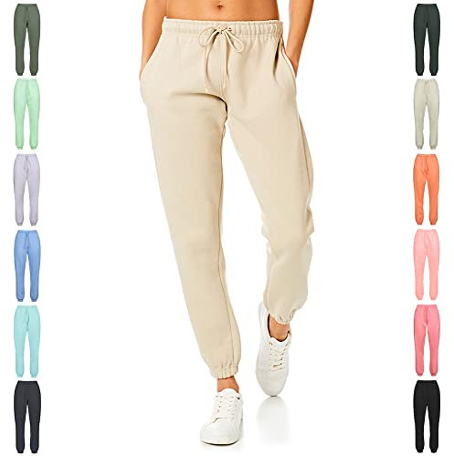 Light & Shade LSLPNT006 Ladies Soft Touch Loungewear Sweatpants Joggers Jogging Pants Bottoms, Sand, XS