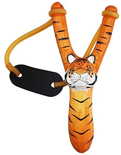 Pixelstudio Steinschleuder für Kinder mit Tier Motiven aus Holz Zwille Schleuder Geschenk für Jungen Tiger