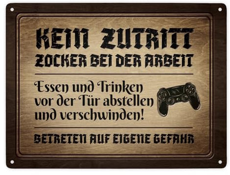Kein Zutritt! Zocker bei der Arbeit Metallschild XXL mit Controller Motiv