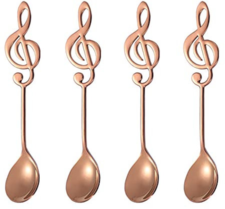 Serlife 4Pcs Serving Coffee Spoons Stainless Steel Sugar Cake Tableware Tea Dessert Musical Note Teaspoons set (Rose Gold, Small)