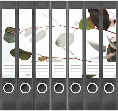 Etiketten für Ordner | Eucalyptus Blätter | 7 Aufkleber für schmale Ordnerrücken | Selbstklebende Design Ordneretiketten Rückenschilder