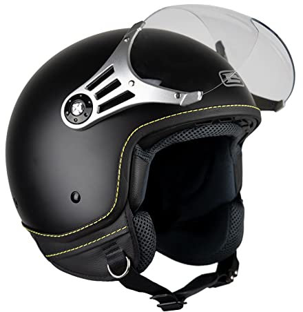 G-MAC Metro Evo Jet Open Face Retro Classic ECE 2205 Motorcycle Scooter Helmet (Satin Black, M)