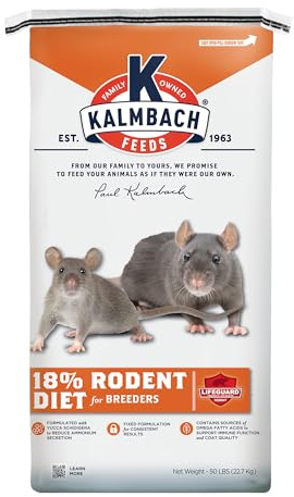 Kalmbach Feeds 18% Rodent Diet Cubed Feed for Rats and Mice in All Life Stages, 50 lb Bag