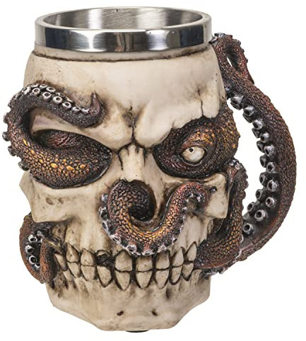 SUMMIT COLLECTION Kraken Skull Mug 16 fl oz Beer Tankard Coffee Mug 5 inch Tall Octopus Tentacle Handles