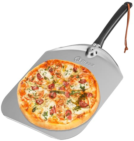 Q Pizza Aluminium Pizza Peel - 12 Metal Pizza Turning Paddle for Grill Oven - Pizza Spatula for Baking Bread Pastry Dough Pie & Cake, Pizza Accessory PT200