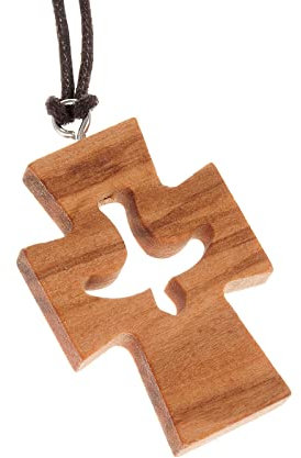 Holyart Kreuzanhänger aus Olivenholz, Taube, zum Umhängen