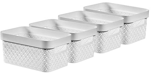 Curver Terrazzo Geometric Effect Set of 4 Kitchen, Living room, Bathroom, Bedroom, Utility Small Rectangular Storage Baskets 4.5 Litres - Grey
