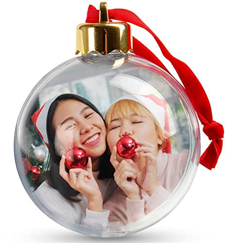 Ocadeau Boule à Suspendre avec Photo personnalisée – Boule de Noël en Plastique Transparent avec Photos imprimées – Boule Personnalisable 2 Faces