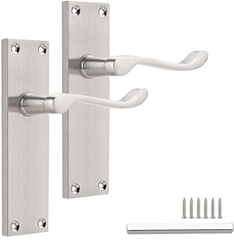 Probrico Elegant Brushed Nickel Victorian Scroll Lever Door Handles, 154mm× 40mm Backplate Door Handles Set, Ideal for Internal Wooden Doors for Home and Office, 1 Pack