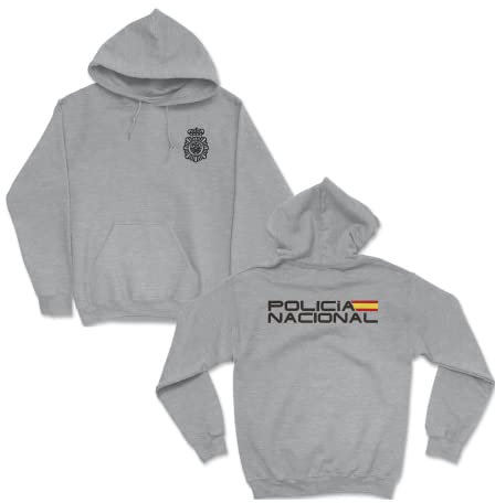 Sudadera de la Policia con el escudo nuevo. Cuerpon Nacional de Policia. Policia española. Regalo para opositor. Opositor policia. Spanish Police. UIP. UPR. GAC. Zetas Policia. (XXL, Gris con capucha)