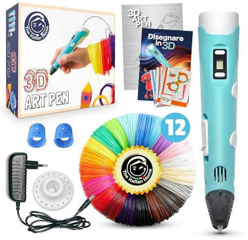 The Italian Home® Stylo 3D + filaments PLA 36 mètres (2 fluohérents) + instructions en italien et guide illustré en cadeau - stylo 3D professionnel, choses utiles, idées cadeaux