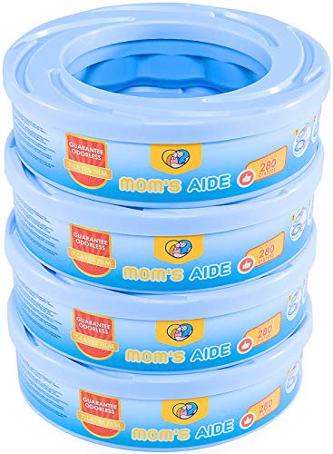 Mom's Aide nappy bin refill cassettes - Compatible with Angelcare and Litter Locker II - Pack of 4 refills,incompatible with Dress Up,Dress Up XL,Classic XL,LitterLocker Fashion