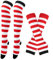 Thajaling Damen Socken,Gestreifte Warme Fingerlose Handschuhe Kniehohe Socken Set,Mädchen Cosplay Gestreifte Lange Socken Hole Fäustlinge Handschuhe für Halloween (Schwarz/Weiß/Rot)