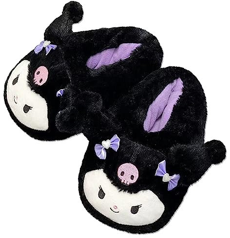 Roffatide Anime Kuromi Fuzzy Slippers with Melody - Closed Toe, Open Back Foam Cinnamoroll Slippers for Women & Men