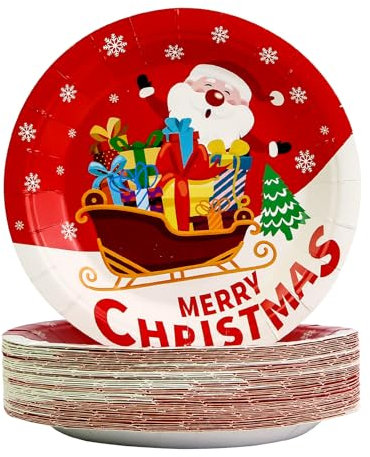AHPYEUHK 50 platos de papel de Navidad desechables de 7 pulgadas, vajilla colorida para fiestas de Navidad, juego de vajilla para decoraciones