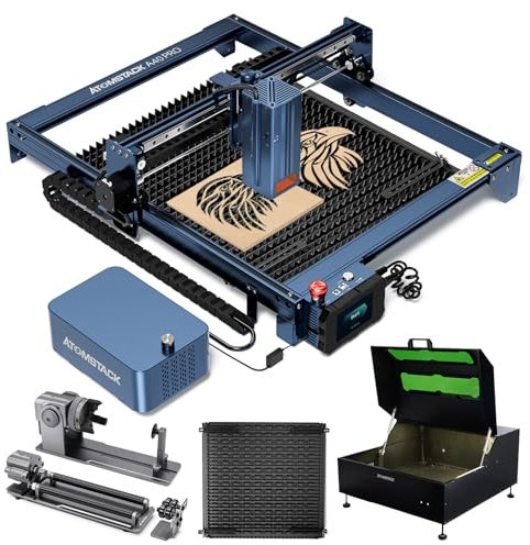 ATOMSTACK A40 Pro Laser Graviermaschine 210W mit B1 Schutzbox Gehäuse, R1 PRO Rotary Roller, F3 Schutzplatte, F30 PRO Air Assist, 24W/48W Gravier-/Schneidemodus mit Ein-Knopf-Schalter