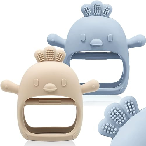 ChooKaChoo 2 Pack Baby Teething Toy Silicone Teething Mitten for Babies Over 3 Months Anti Dropping Wrist Hand Teethers Baby Chew Toys for Sucking Needs, BPA Free
