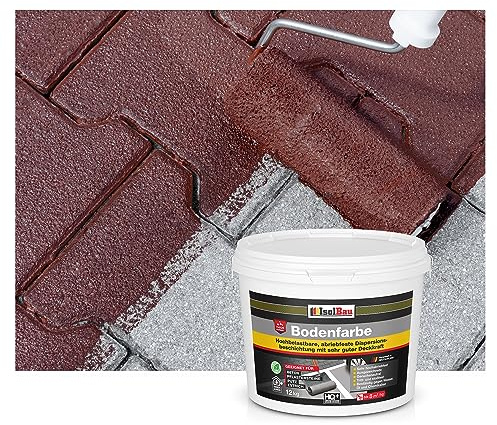 Isolbau Bodenfarbe - 12 kg - Boden- und Betonfarbe für Keller, Garage, Werkstatt - Wasserfeste Bodenbeschichtung für innen & außen - Braun (RAL)