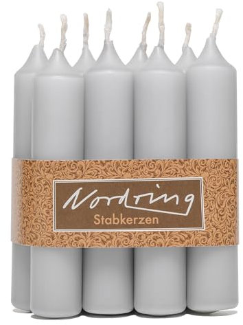 Nordring 8 Stück Stabkerzen hellgrau 2,2 x 11 cm hoch
