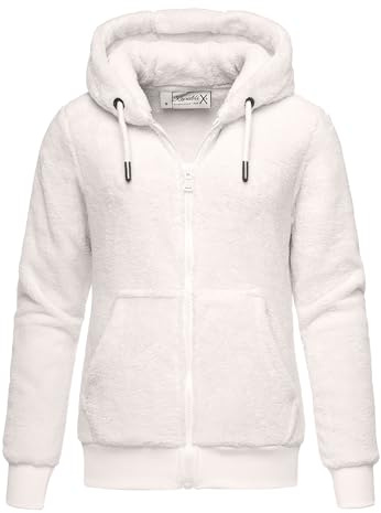 REPUBLIX Damen Teddy Sweatjacke Plüsch Hoodie Pullover Zipper Jacke RD-015 Cremeweiß XL