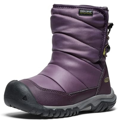 KEEN Unisex-Child Puffrider Insulated Waterproof Durable Easy On Snow Boots, Black Plum/Daiquiri Green, 11