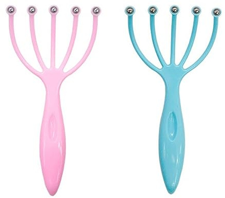2 Pack Head Scalp Massager - 5 Fingers Deep Relaxation Tool for Stress Reduction and Massage Therapy (Pink/Blue)