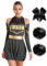 Alvivi Cheer Leader Kostüm Damen Cheerleading Uniform Schulmädchen Kleid mit Pompoms Haarband Halloween Karneval Fasching Kostüm Schwarz S