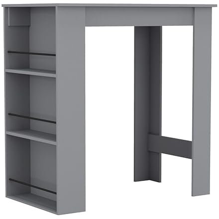 URBNLIVING 3 Tier Dining Bar Coffee Kitchen Island Table Open Storage Shelves Living Room (Grey)