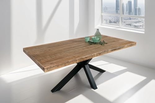 SAM Esstisch 260 x 100 cm Rio, Esszimmertisch naturfarben, Mangoholz massiv, Spider-Gestell aus Metall schwarz, gerade Kanten