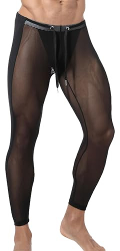 Panegy Herren Mesh Leggings Transparent Netz Hose mit Kordelzug Durchsichtige Muskel Leggings Sexy Clubwear