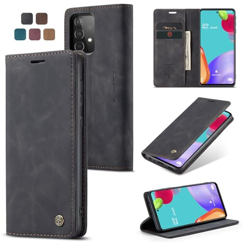 Cracedily Coque pour Samsung Galaxy A52 Pochette, Etui Protection Housse Premium en Cuir PU,Etui à Rabat Pochette de Portefeuille Étui pour Samsung Galaxy A52 5G Case, Noir