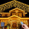 MXJFYY Weihnachten Solar Eiszapfen Lichterkette Außen, 5M Wasserdicht Eiszapfen Lichterkette, 16pcs*0.8M 128LEDs Eiszapfen Vorhang Lichter mit 8 Modi Fernbedienung, Weihnachtsdekolicht