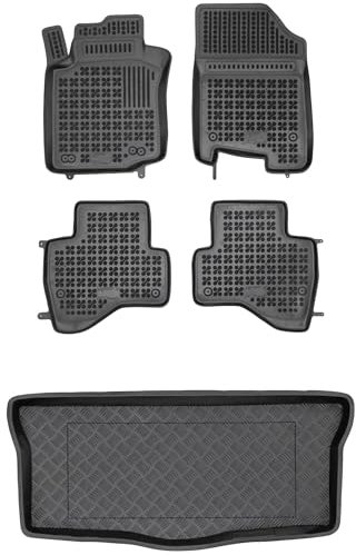 MOTOS Satz Gummifußmatten und PE Kofferraumwanne für Peugeot 107 2005-2014 Verbessern Sie Ihren Reisekomfort mit Antirutschmatte Auto - Allwetter fußmatten Auto, Schutz vor Verschmutzung