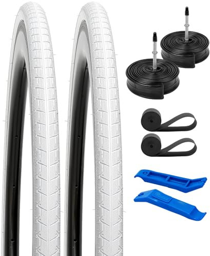 YunSCM 2Pcs Weiß 28 Zoll Reifen 28x1.10 700x28C ETRTO 28-622 und 700C Schlauch FV60mm Presta Valve, kompatibel 700C City Bikes, Rennräder 700x25C 700x28C 700x30C 28 Zoll Fahrradreifen schlauche