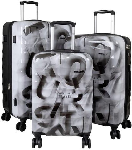Trendyshop365 Koffer-Set 3-teilig Hartschale Verona 4 Räder Zahlenschloss grau-schwarz