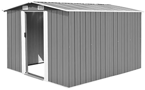 Iiaky Gartenhaus 257x298x178 cm Metall Grau GartenhüTte Blech Garagenzelt Schuppen Garten