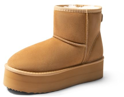 DREAM PAIRS Bottes Femme Hiver Neige en Daim Véritable Confortables à Plateforme Antidérapantes Bottines Chaudes Cheville avec Ruban DIY et Doublure en Fausse Fourrure Souple