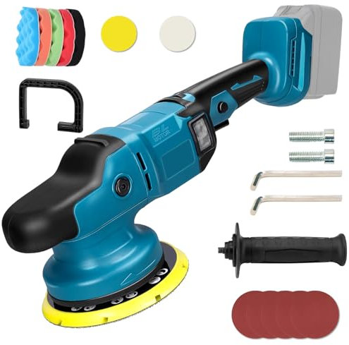 Akku Auto Pufferpolierer Kompatibel mit Makita 18 V, Hancaner Exzenter Poliermaschinen Set, 3 Variable Geschwindigkeiten, zum Entfernen von Farbe und Mörtel , zum Polieren,Schleifen, Auto KFZ Boot Akk