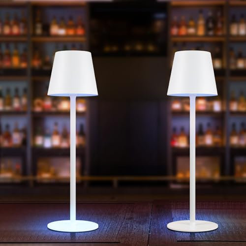 meoaow Nachttischlampe Akku Tischlampe Led - Kabellos 2er set Aussentischleuchte 6 Farben Touch Dimmbar RGB Tischleuchte Aufladbar Akkulampe Batterie Nachttischleuchte USB Akkuleuchte für Patio Weiß