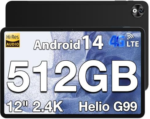 DOOGEE T40 PRO Tablet 12 Zoll, Android 14 Tablet, Helio G99 20GB RAM+512GB ROM(2TB TF) Tablet PC, 2.4K Gaming Tablet, 10800mAh Akku Tablet mit 16MP+8MP 4G Dual SIM/ 5G WiFi/GPS/Widevine L1