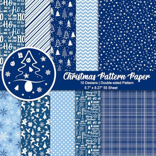 Morcheiong 55 Blatt Frohe Weihnachten Musterpapier Set, Dekoratives Papier für Die Kartengestaltung, Scrapbook, Fotoalbum, Dekor, 10 Designs (Blau, 5,7 x 8,27 Zoll)