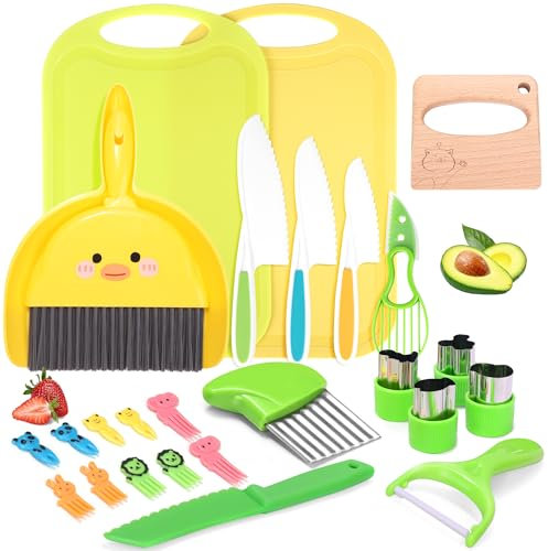 Woiworco 26PCS Kids Knife Set for Chopping, Toddler Knife Set for Real Cooking, Montessori Safe Cooking Set for Toddlers & Kids Ages 2 3 4 5 6 Year Old- Ideal Birthday Gift for Boys & Girls