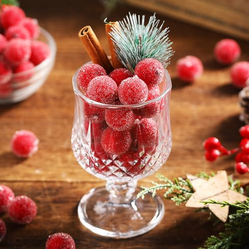 Solsew 100 Pcs Christmas Frosting Artificial Cranberry Vase and Bowl Fillers Fruit Fake Cranberry with Frosting Surface for Xmas Tree Decoration Photo Props Wedding Wreath DIY Craft Table Decoration