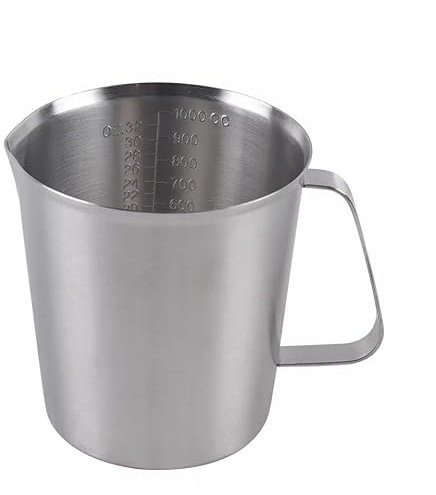 Jarra medidora de 1000 ml/1 litro de acero inoxidable con marca y mango, vaso medidor profesional para líquidos, azúcar y harina (ML, escala OZ)